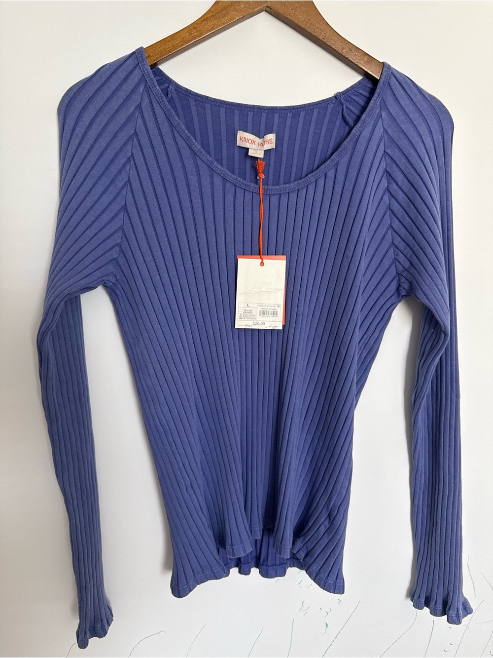 Knox Rose Ribbed Scoop Neck Long Sleeve Top — Periwinkle